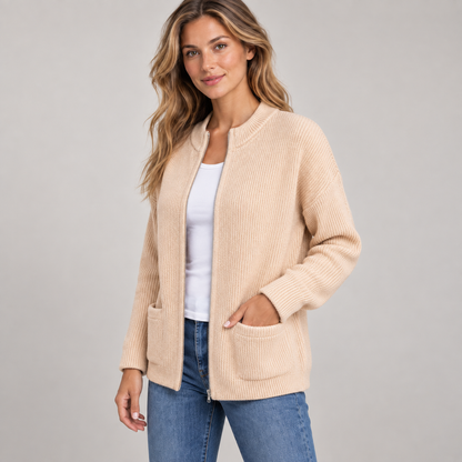 Pocket Zip-Up Knit Cardigan