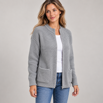 Pocket Zip-Up Knit Cardigan