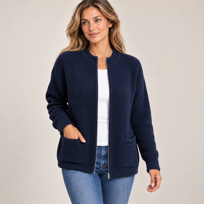 Pocket Zip-Up Knit Cardigan
