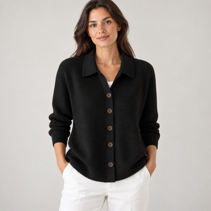 Collared Button-Up Knit Cardigan