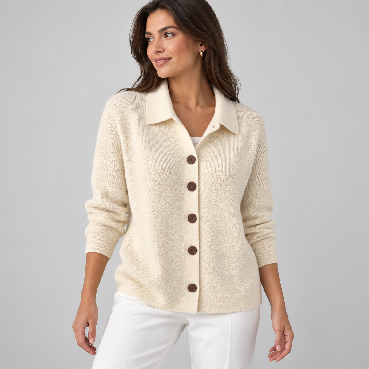 Collared Button-Up Knit Cardigan