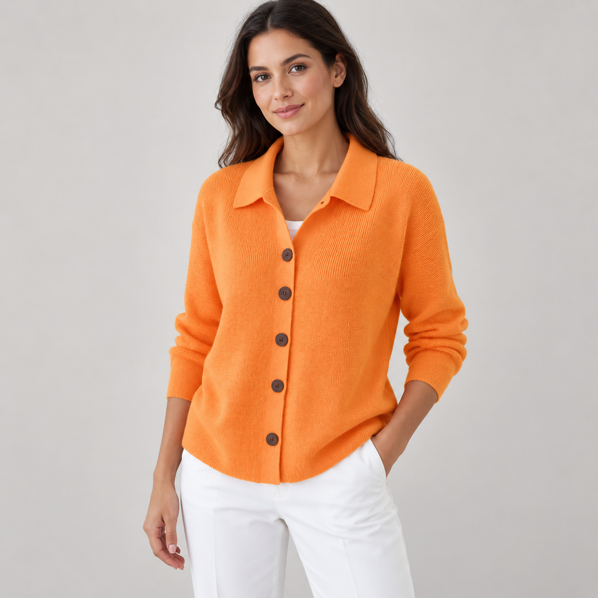 Collared Button-Up Knit Cardigan