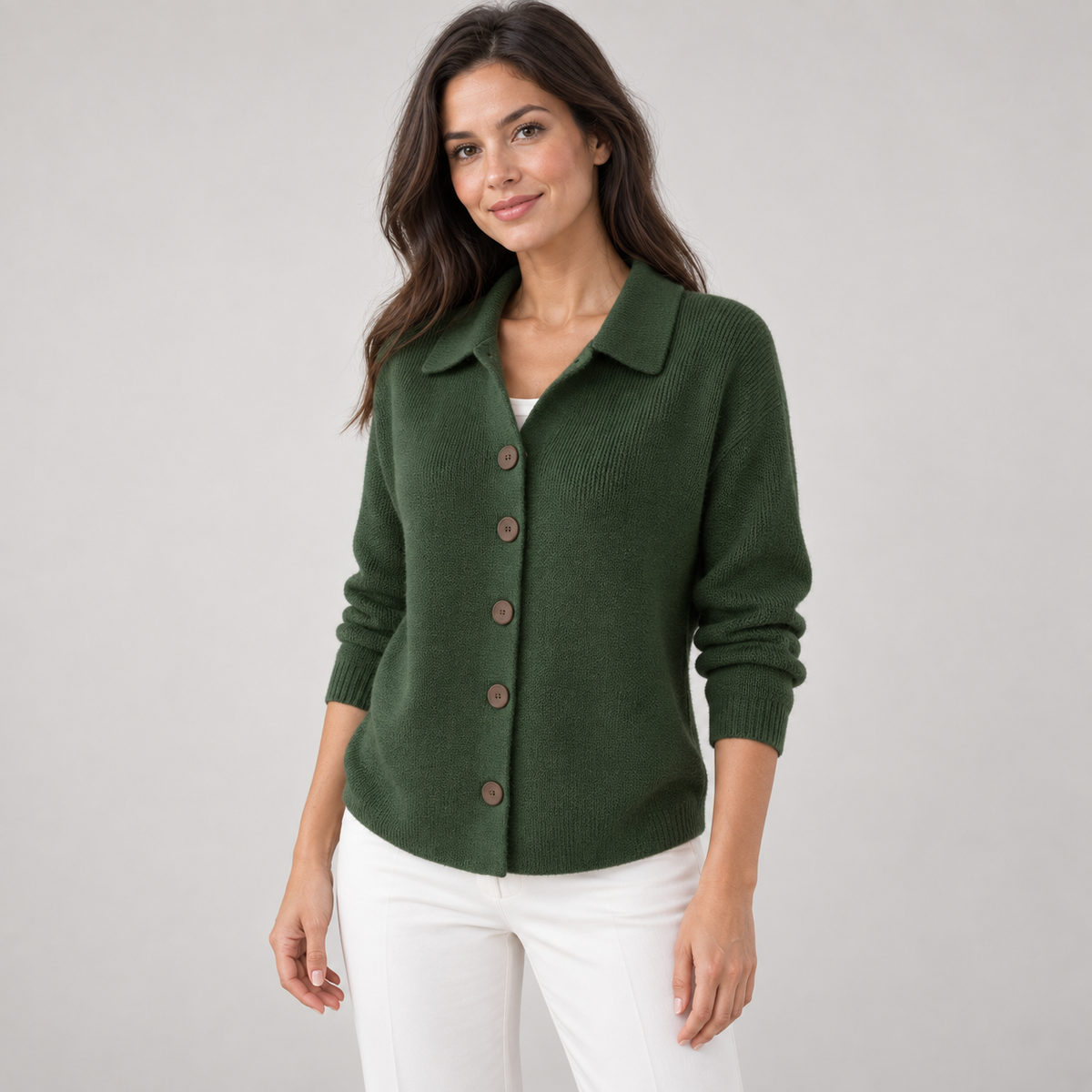 Collared Button-Up Knit Cardigan