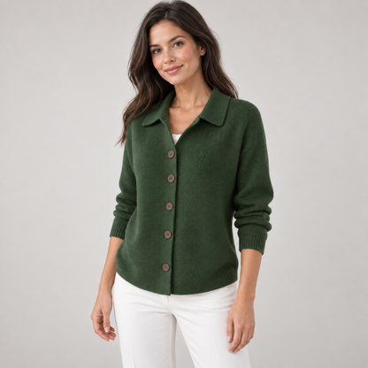 Collared Button-Up Knit Cardigan