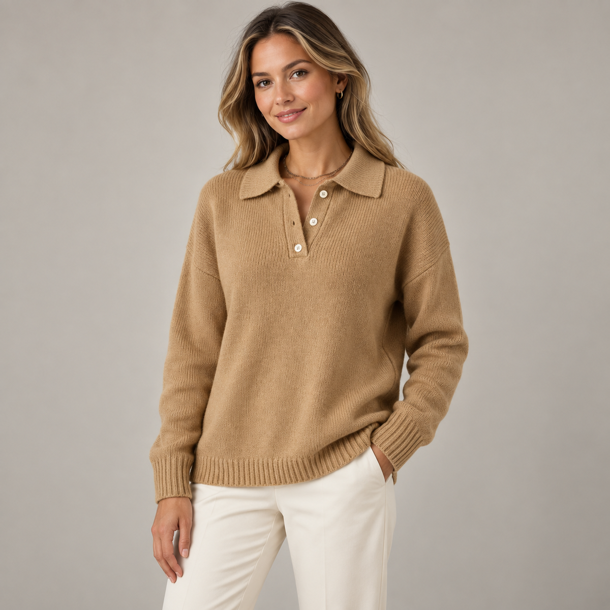Polo-Collar Knit Pullover
