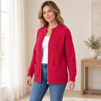 Pocket Zip-Up Knit Cardigan