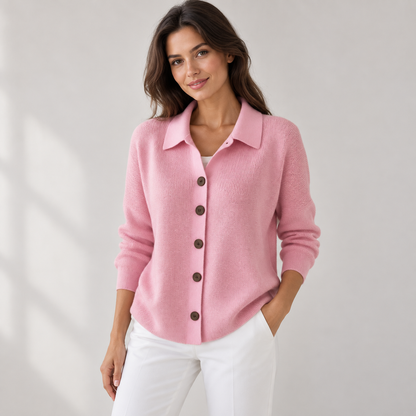 Collared Button-Up Knit Cardigan