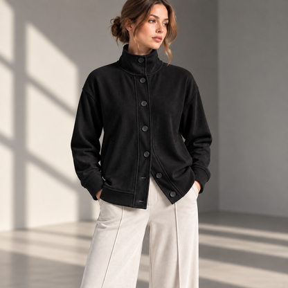 Ribbed Stand-Collar Cardigan