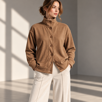 Ribbed Stand-Collar Cardigan